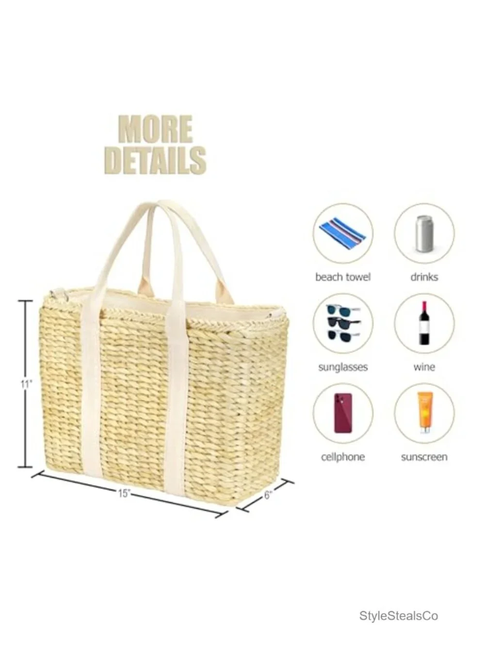 Insulated Beach Cooler Bag, Leak Proof, Corn Husk, Tote, Lunch Bag